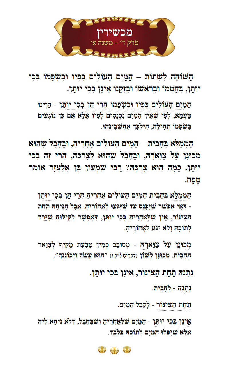 Masechta Machshirin Chapter 4 Mishnah 1 with commentary