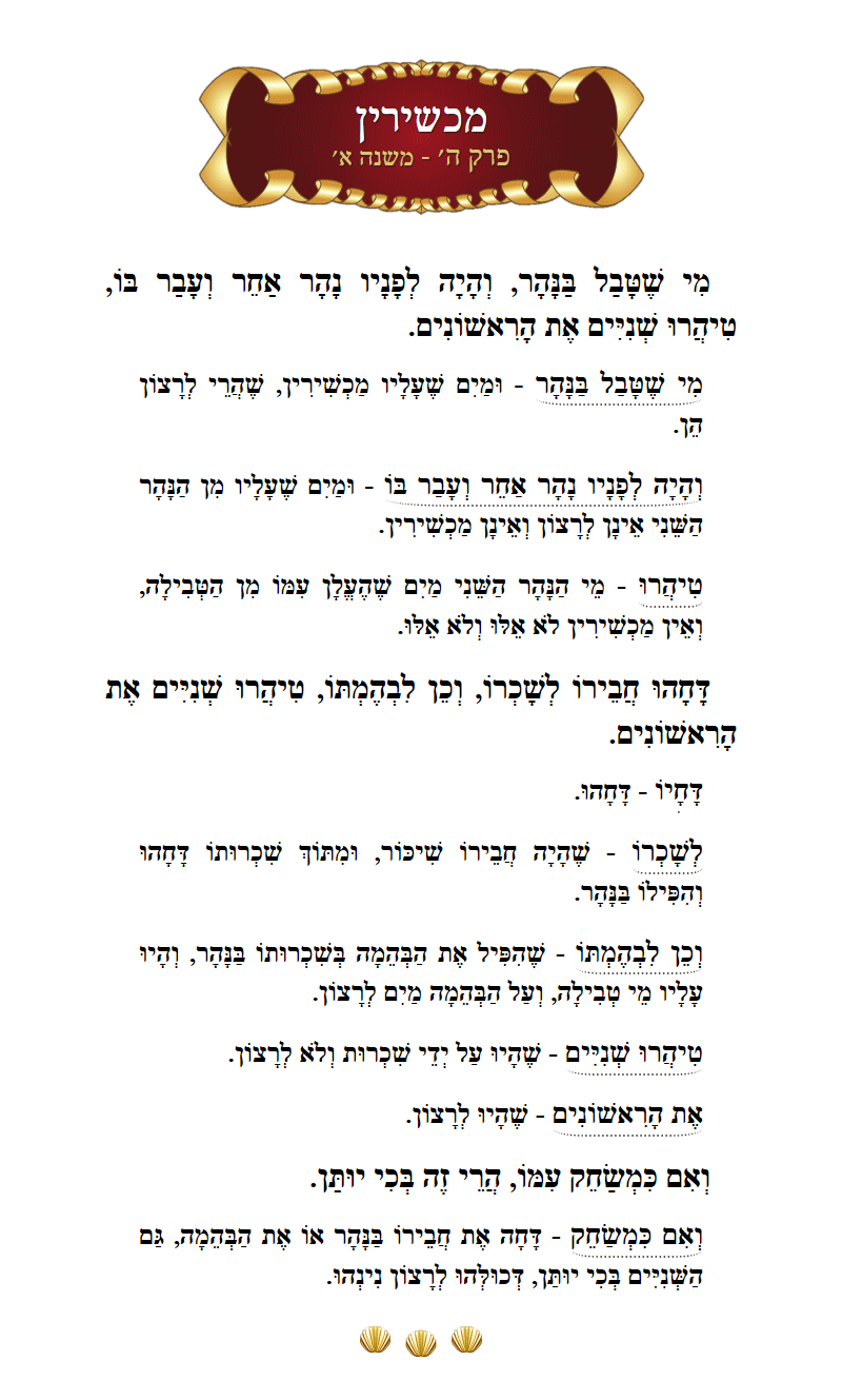 Masechta Machshirin Chapter 5 Mishnah 1 with commentary