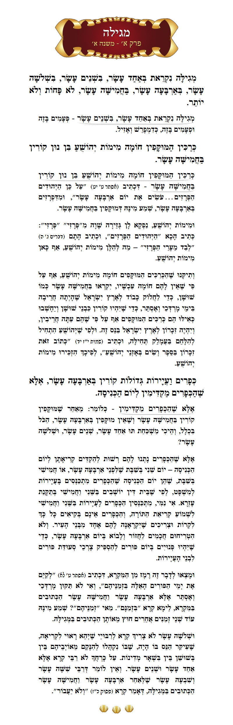 Masechta Megillah Chapter 1 Mishnah 1 with commentary
