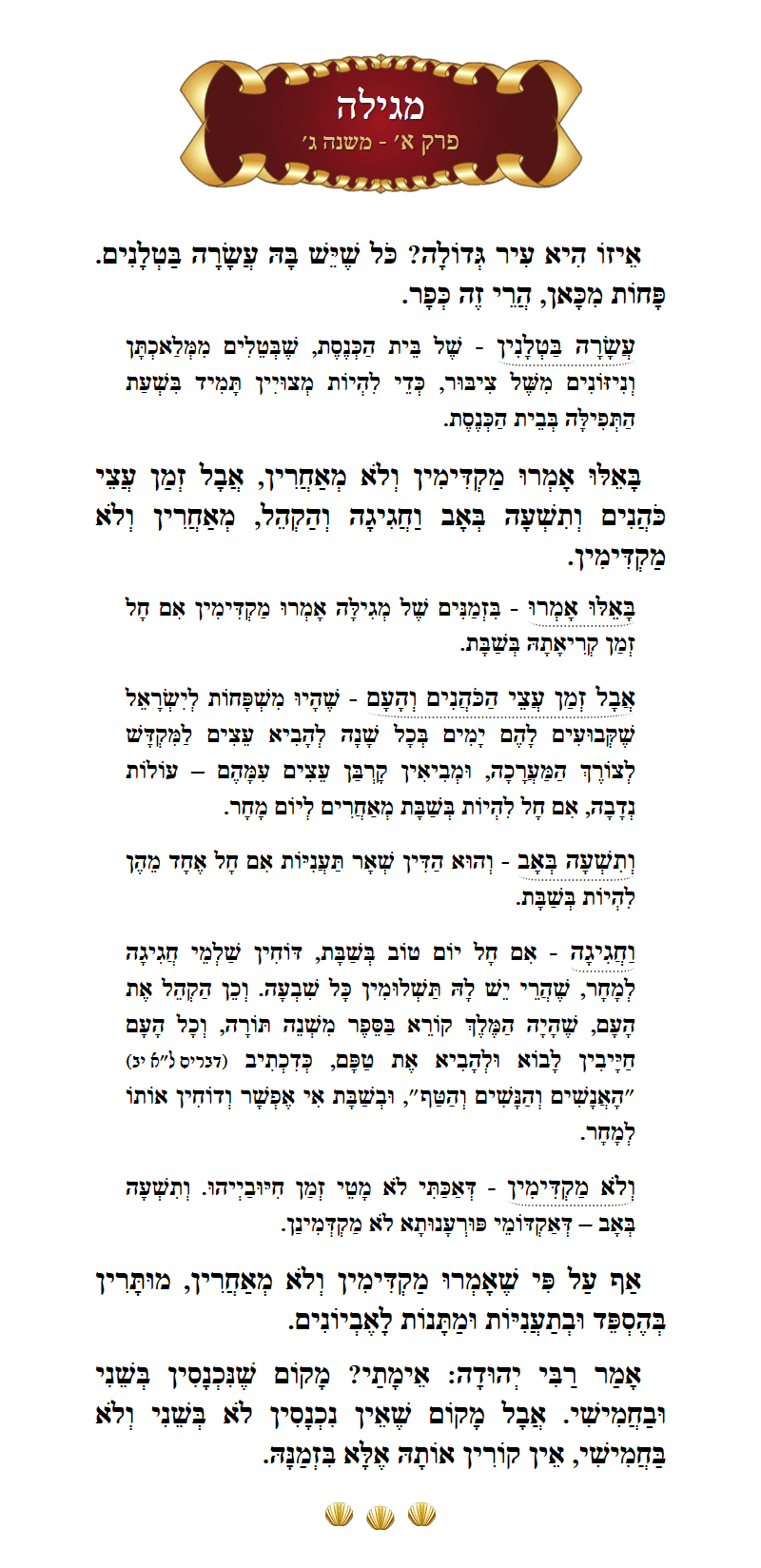 Masechta Megillah Chapter 1 Mishnah 3 with commentary
