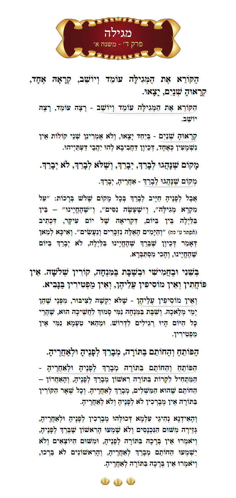 Masechta Megillah Chapter 4 Mishnah 1 with commentary