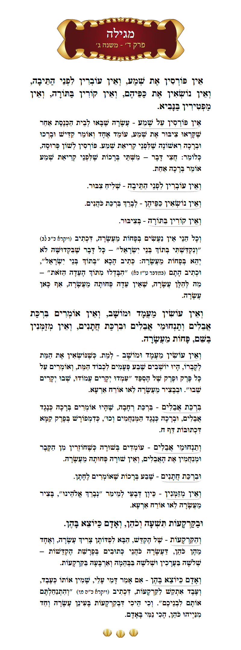 Masechta Megillah Chapter 4 Mishnah 3 with commentary