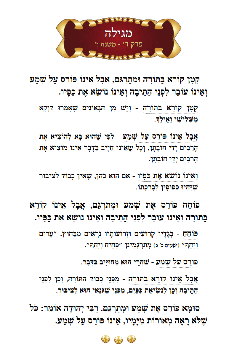 Masechta Megillah Chapter 4 Mishnah 6 with commentary