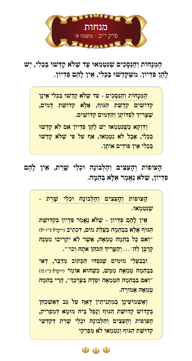 Masechta Menachos Chapter 12 Mishnah 1 with commentary