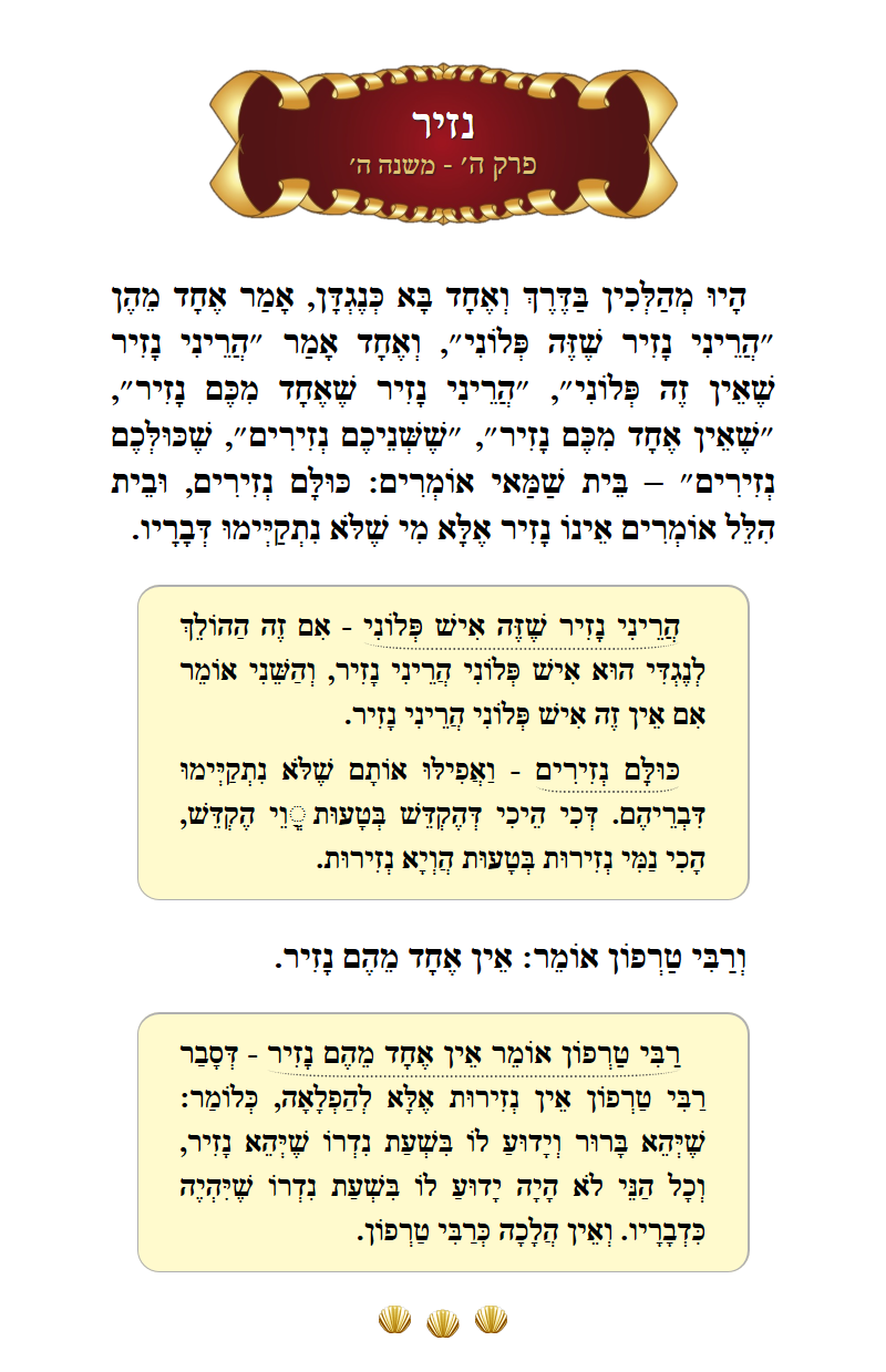 Masechta Nazir Chapter 5 Mishnah 5 with commentary