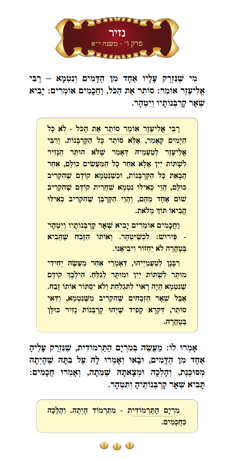 Masechta Nazir Chapter 6 Mishnah 11 with commentary