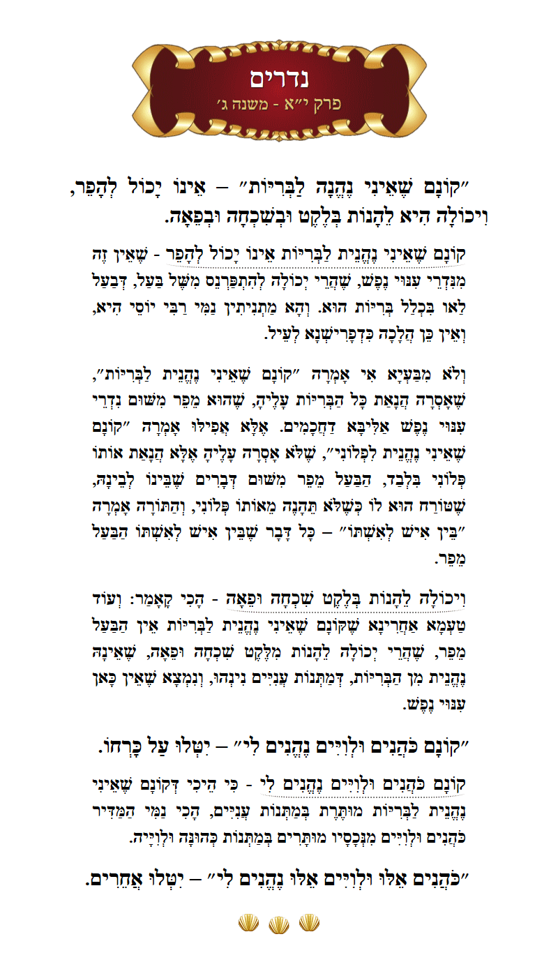 Masechta Nedarim Chapter 11 Mishnah 3 with commentary
