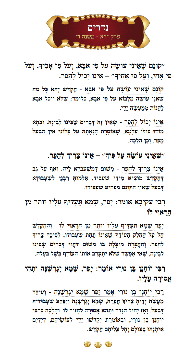 Masechta Nedarim Chapter 11 Mishnah 4 with commentary