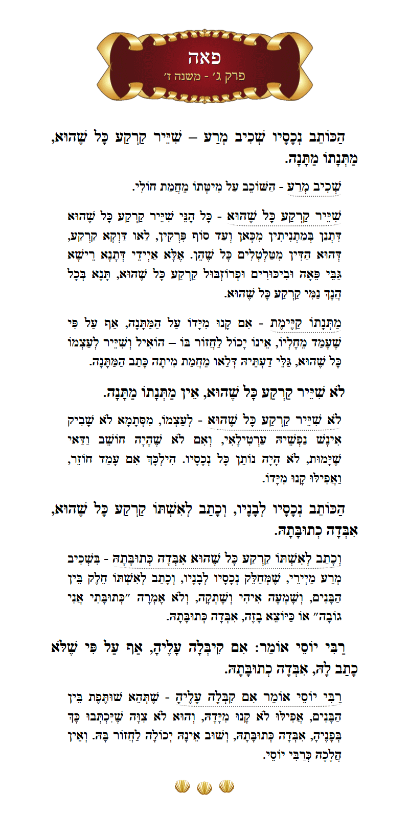 Masechta Peah Chapter 3 Mishnah 7 with commentary