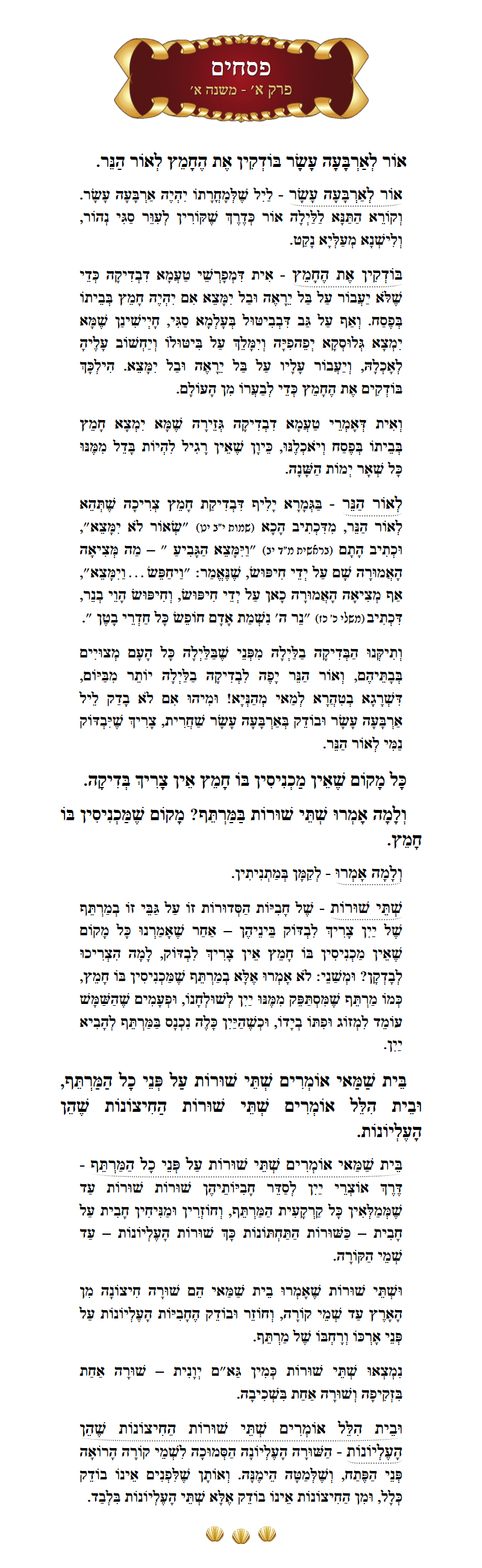 Masechta Pesachim Chapter 1 Mishnah 1 with commentary