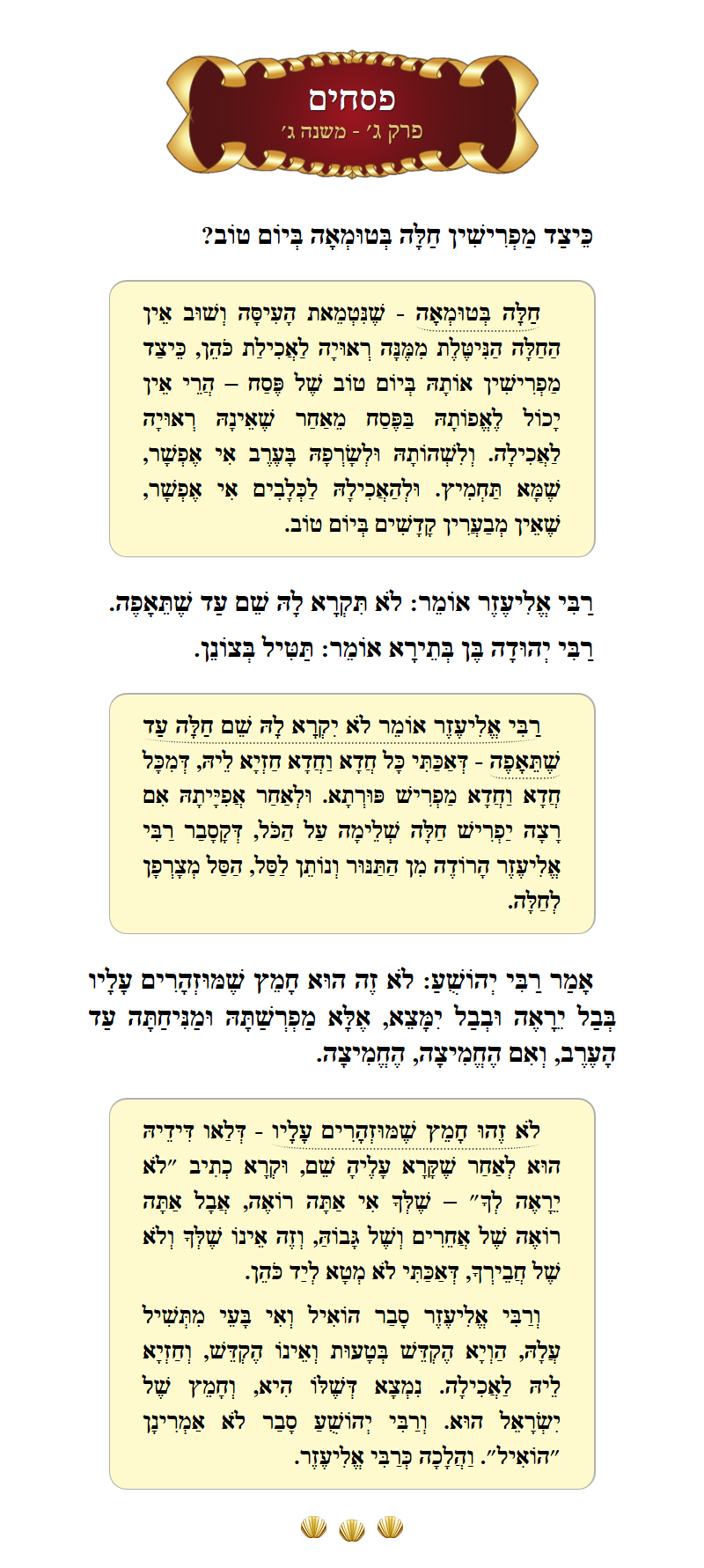 Masechta Pesachim Chapter 3 Mishnah 3 with commentary