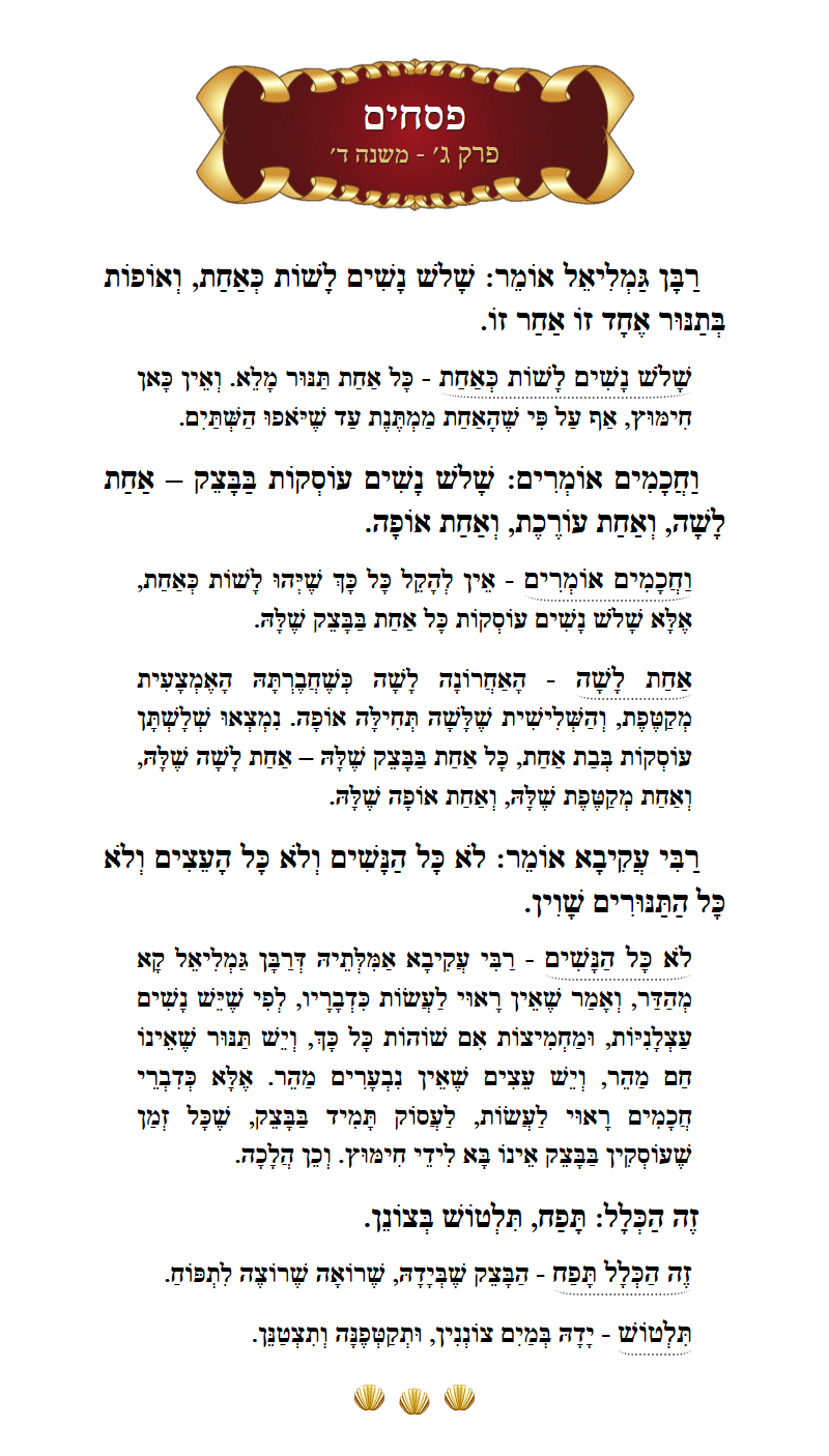 Masechta Pesachim Chapter 3 Mishnah 4 with commentary