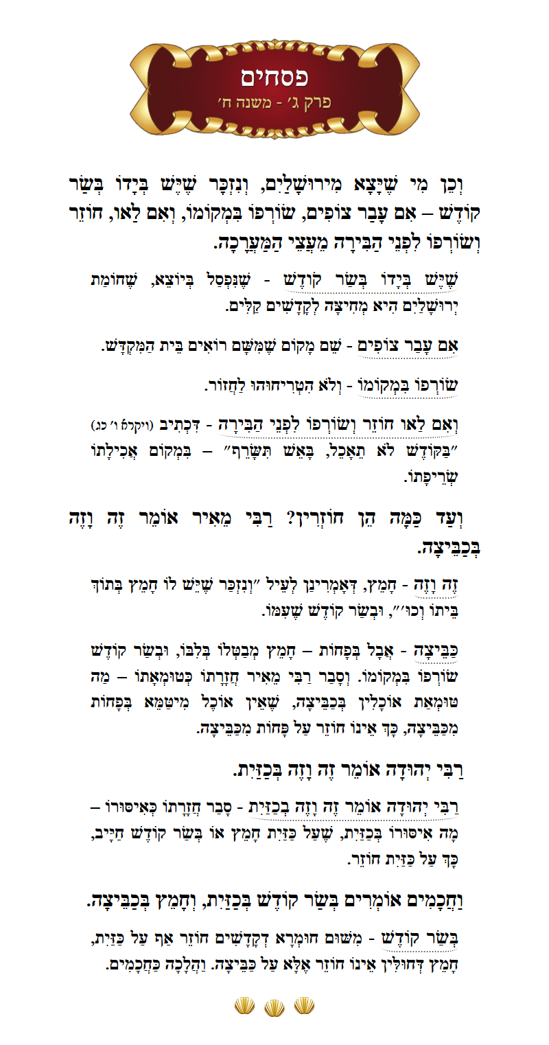 Masechta Pesachim Chapter 3 Mishnah 8 with commentary