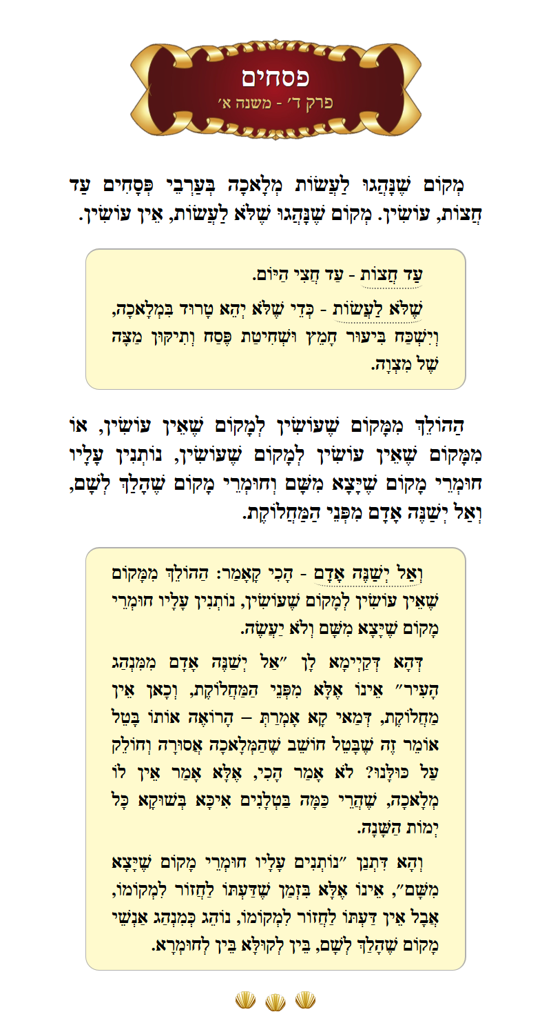 Masechta Pesachim Chapter 4 Mishnah 1 with commentary