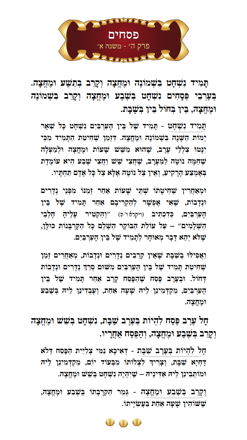 Masechta Pesachim Chapter 5 Mishnah 1 with commentary