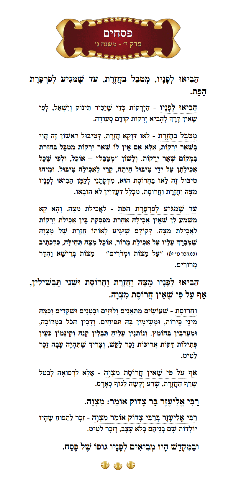Masechta Pesachim Chapter 10 Mishnah 3 with commentary