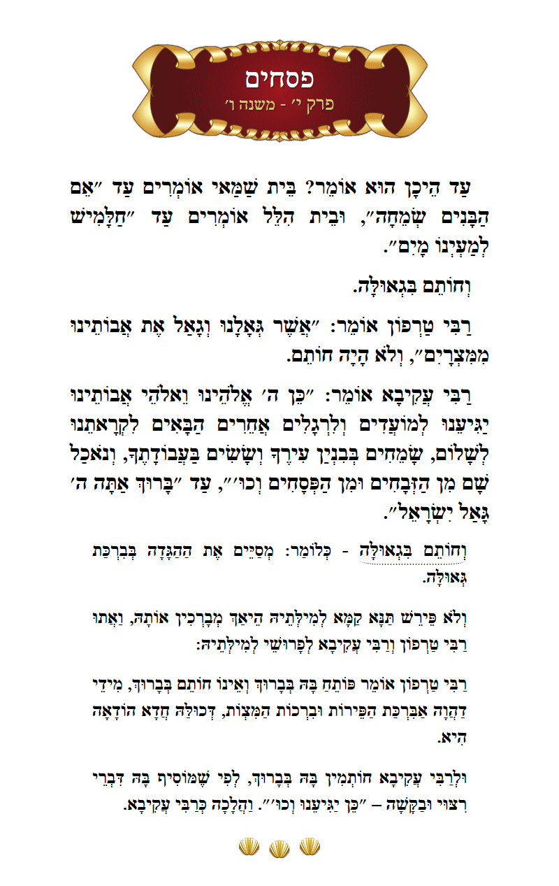 Masechta Pesachim Chapter 10 Mishnah 6 with commentary