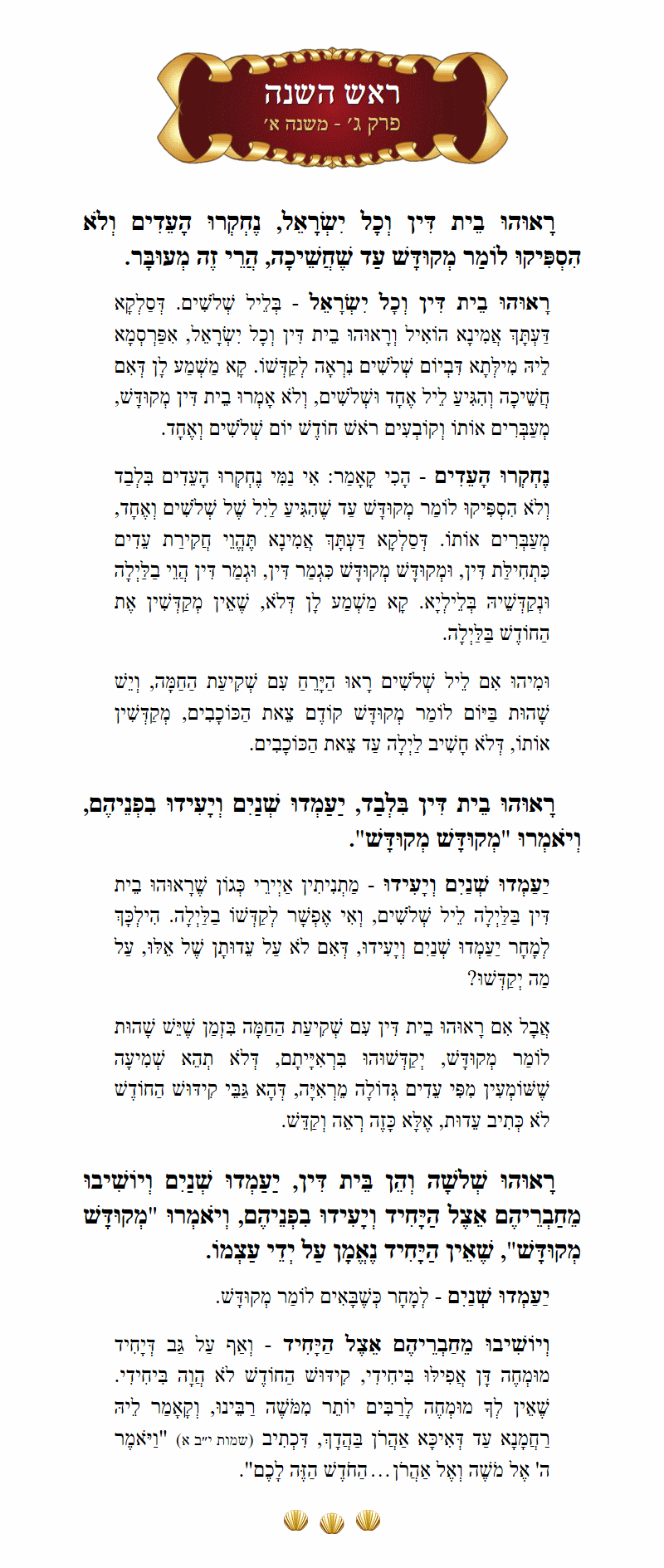 Masechta Rosh Hashanah Chapter 3 Mishnah 1 with commentary
