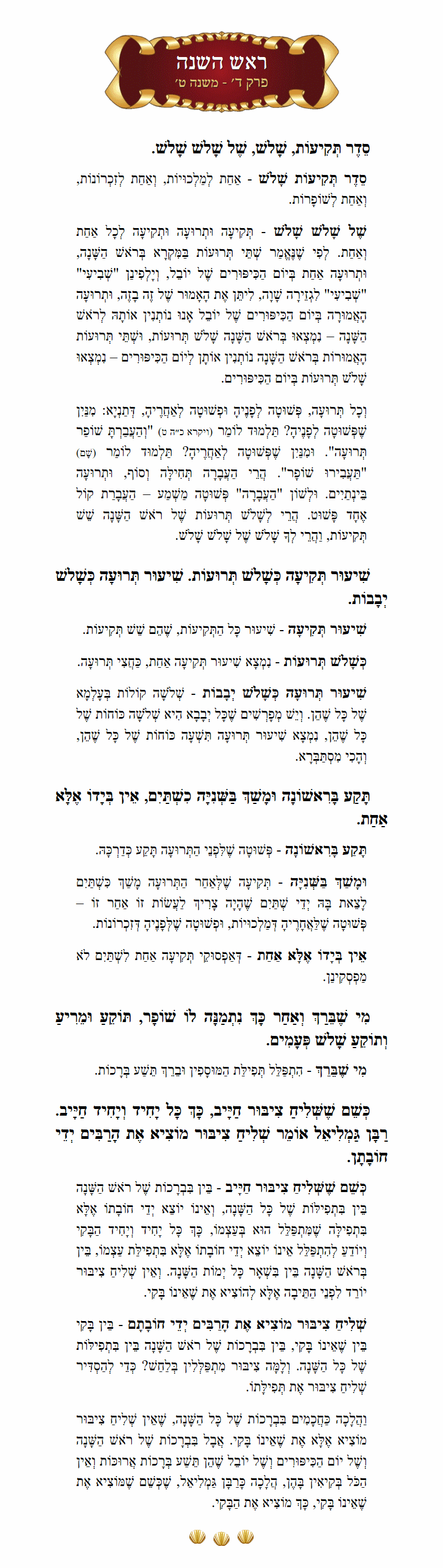 Masechta Rosh Hashanah Chapter 4 Mishnah 9 with commentary