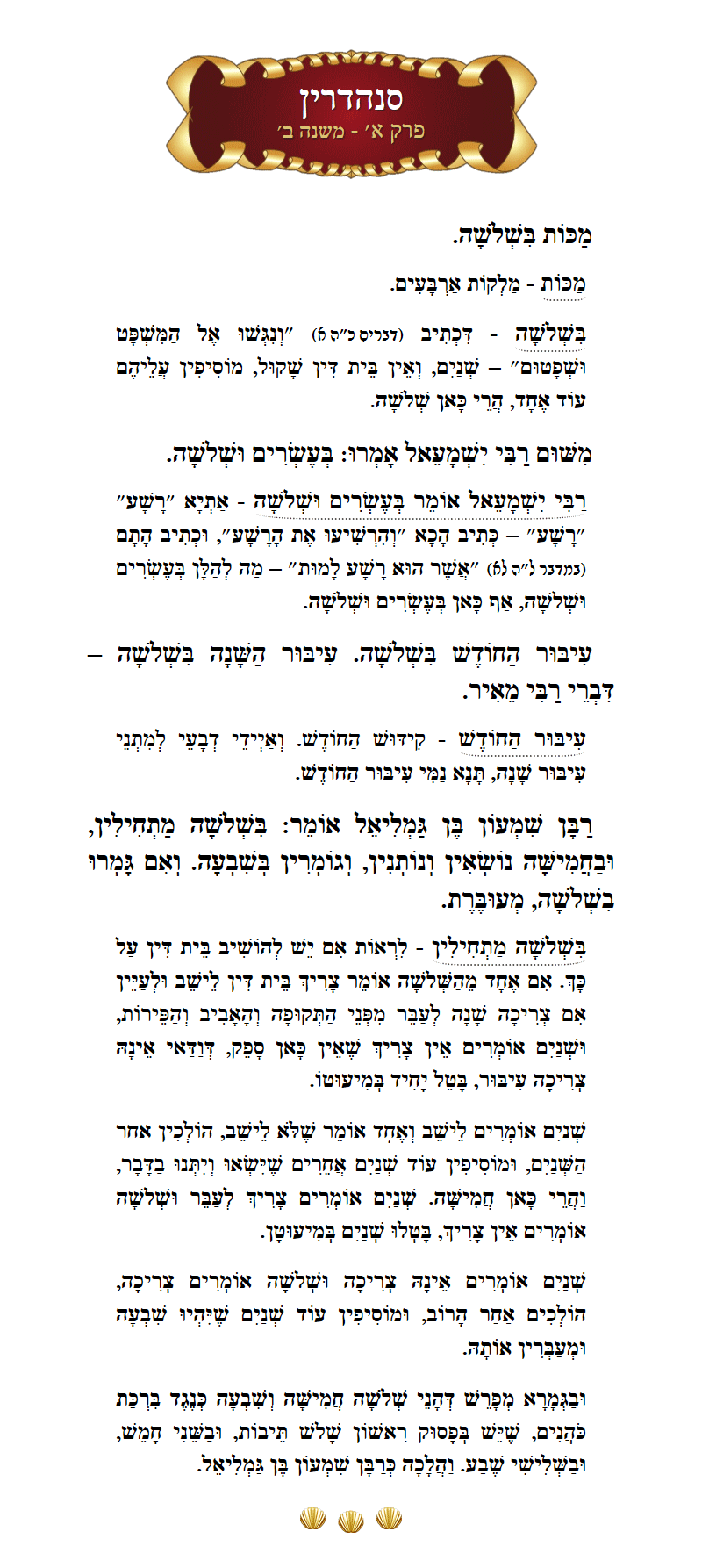 Masechta Sanhedrin Chapter 1 Mishnah 2 with commentary