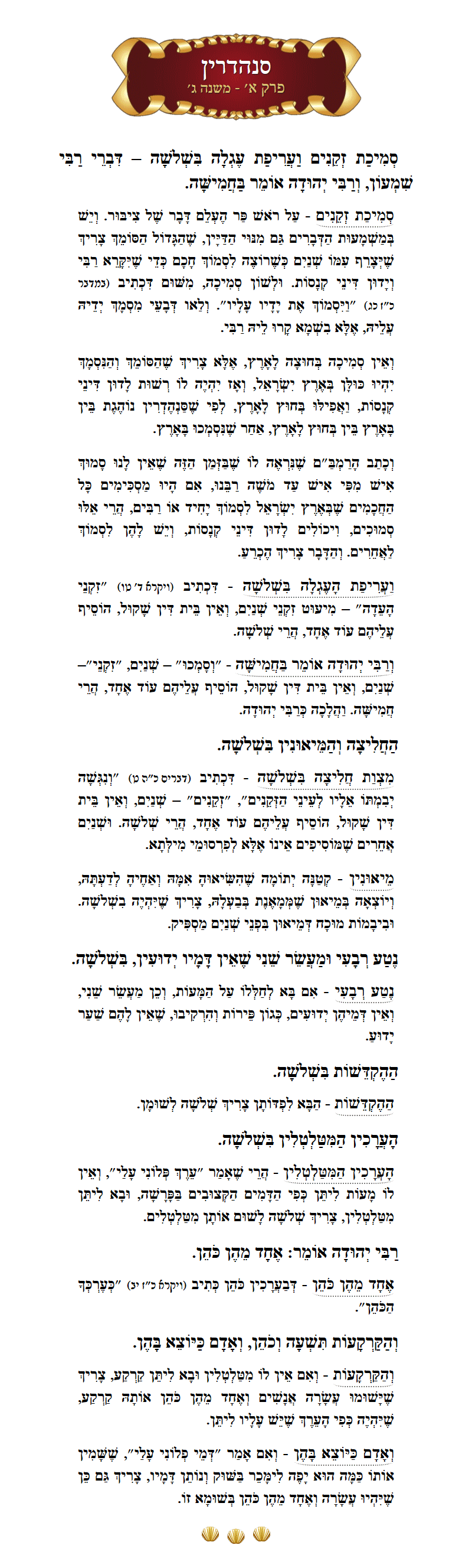 Masechta Sanhedrin Chapter 1 Mishnah 3 with commentary