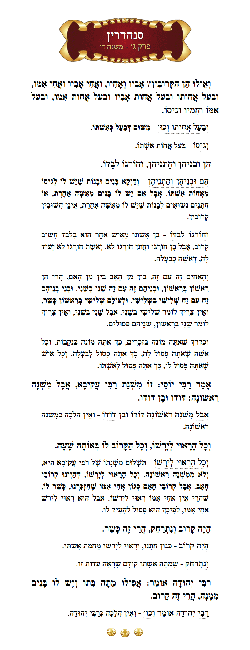 Masechta Sanhedrin Chapter 3 Mishnah 4 with commentary