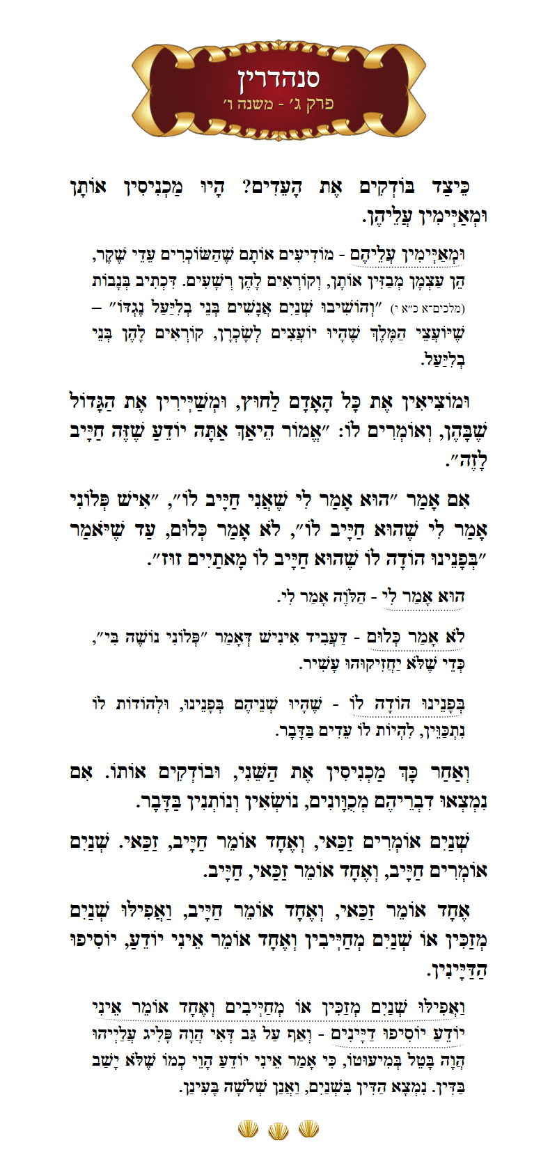 Masechta Sanhedrin Chapter 3 Mishnah 6 with commentary