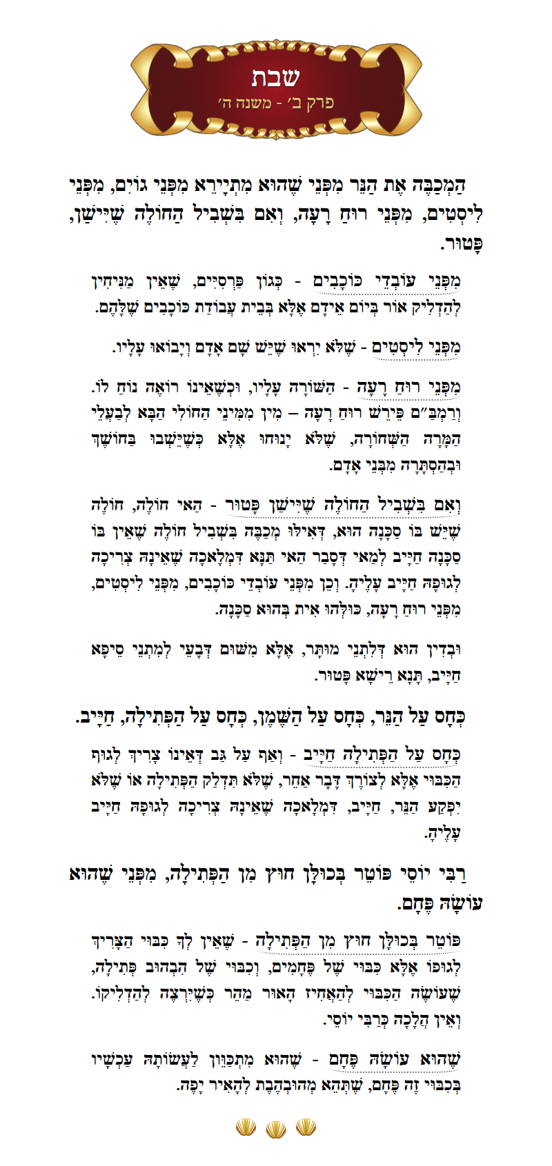 Masechta Shabbos Chapter 2 Mishnah 5 with commentary
