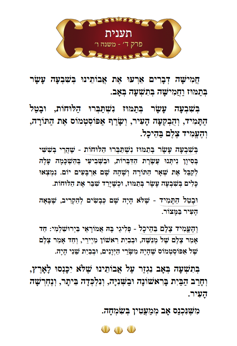 Masechta Taanis Chapter 4 Mishnah 6 with commentary