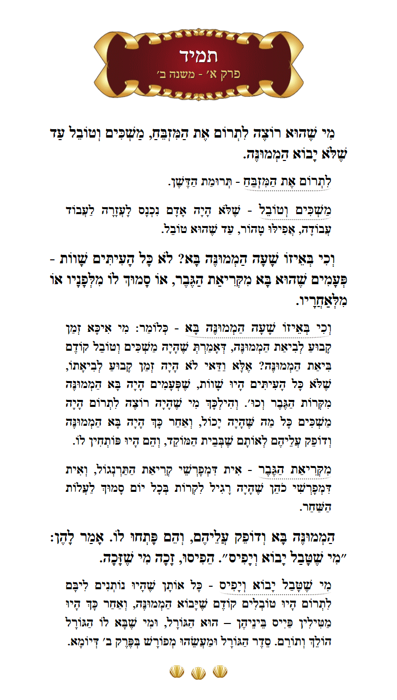 Masechta Tamid Chapter 1 Mishnah 2 with commentary