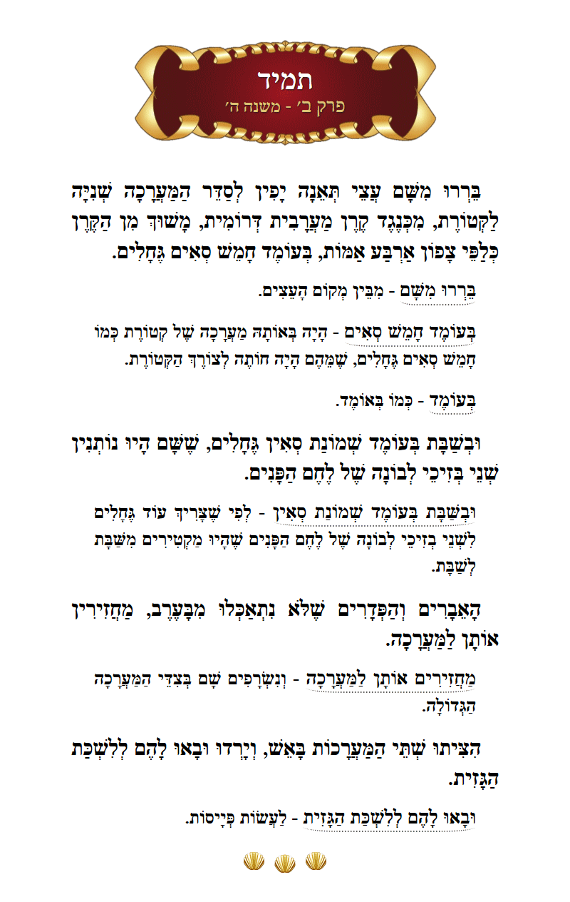 Masechta Tamid Chapter 2 Mishnah 5 with commentary