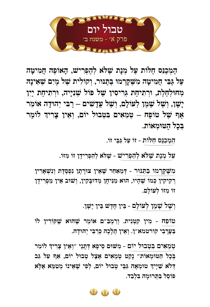 Masechta Tevul Yom Chapter 1 Mishnah 2 with commentary