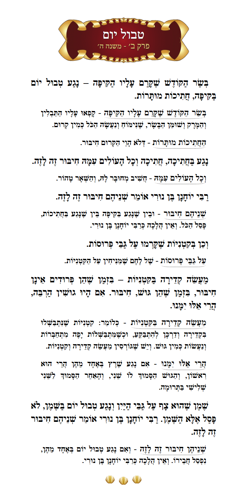 Masechta Tevul Yom Chapter 2 Mishnah 5 with commentary
