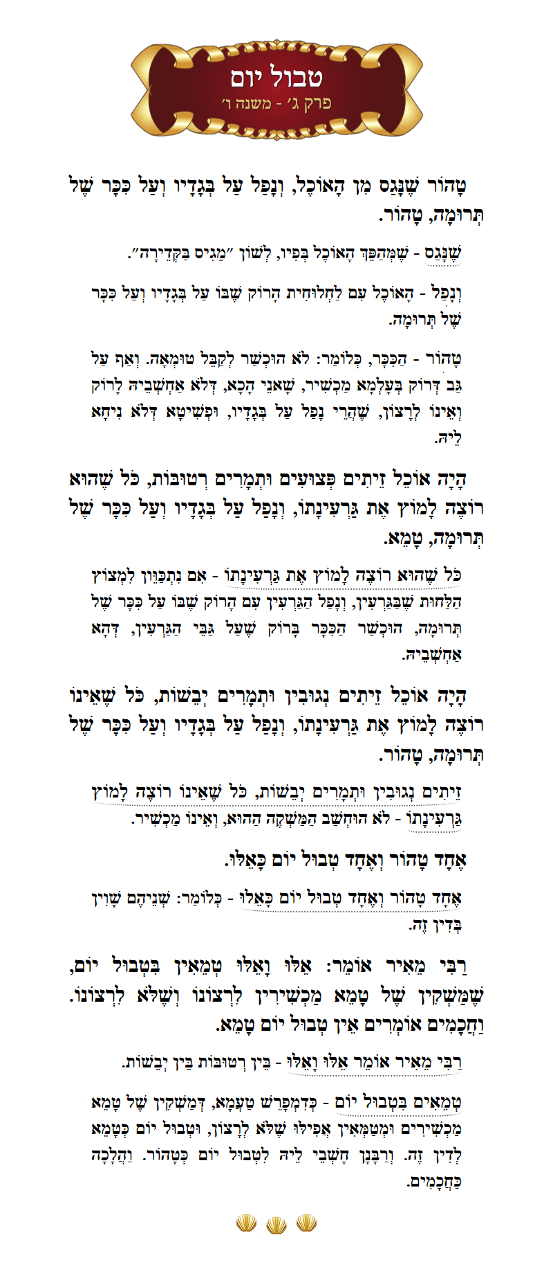 Masechta Tevul Yom Chapter 3 Mishnah 6 with commentary