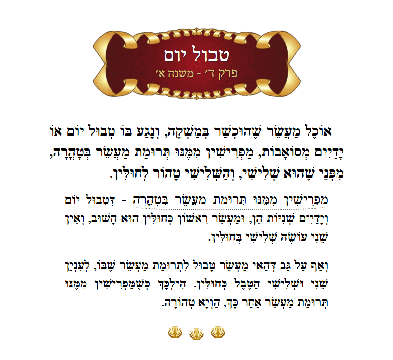 Masechta Tevul Yom Chapter 4 Mishnah 1 with commentary