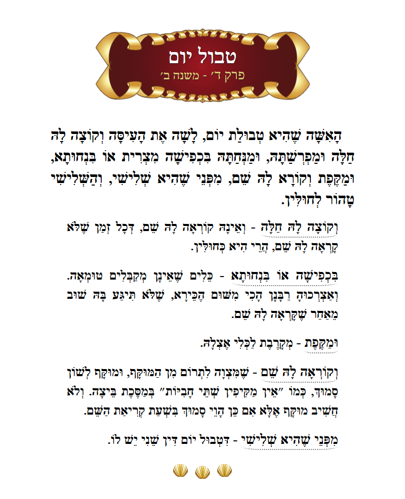 Masechta Tevul Yom Chapter 4 Mishnah 2 with commentary