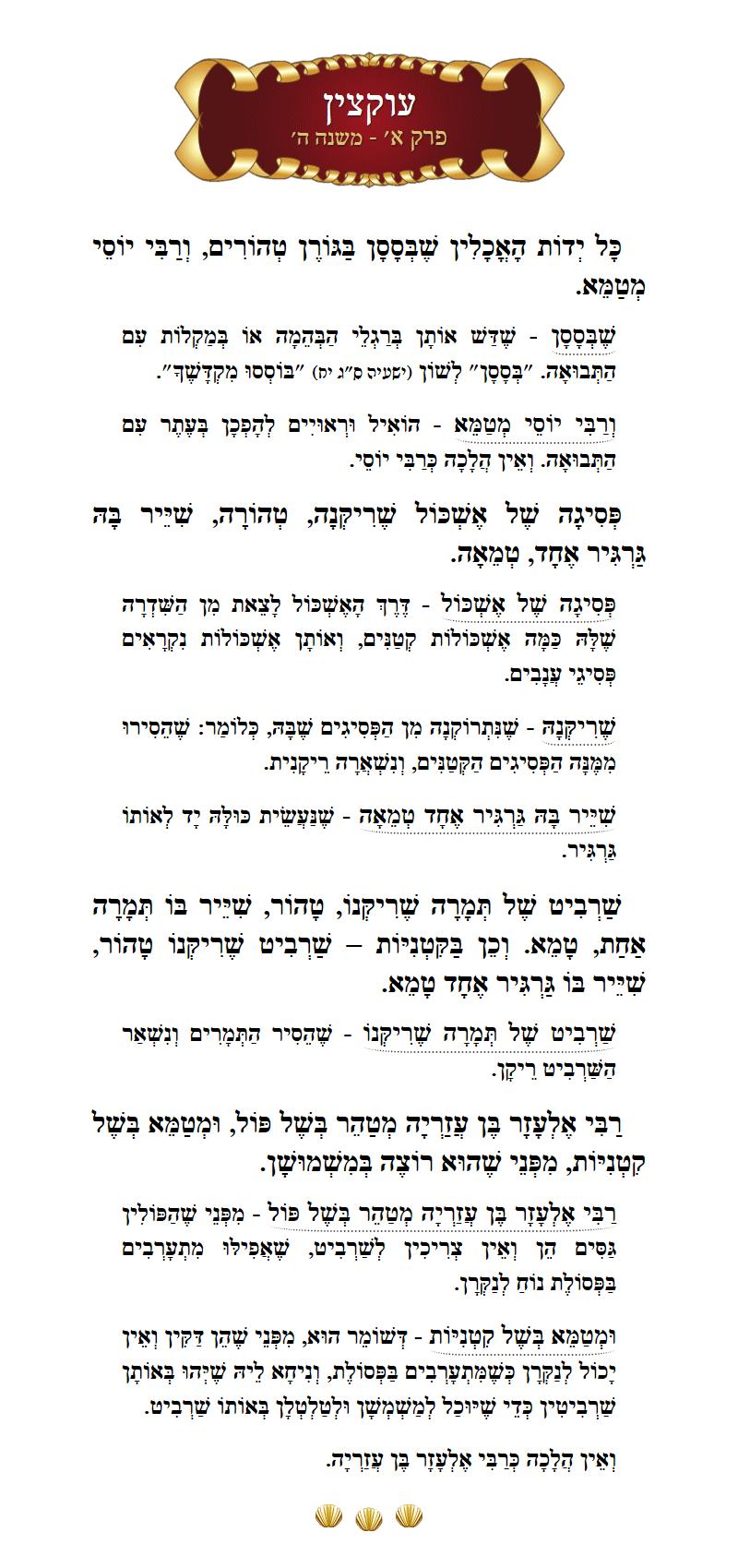 Masechta Uktzin Chapter 1 Mishnah 5 with commentary