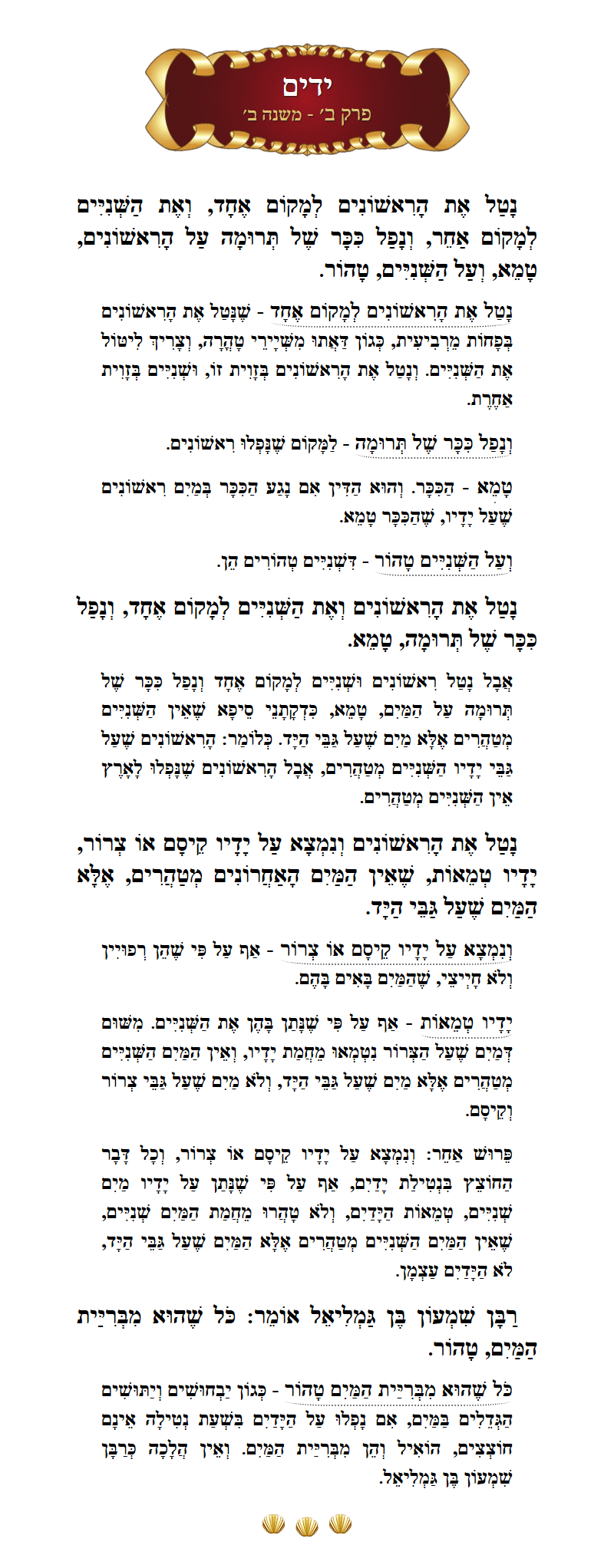 Masechta Yadayim Chapter 2 Mishnah 2 with commentary