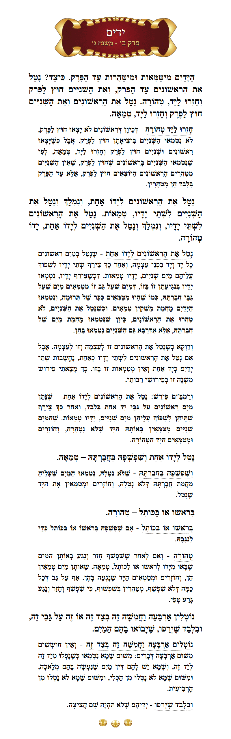 Masechta Yadayim Chapter 2 Mishnah 3 with commentary