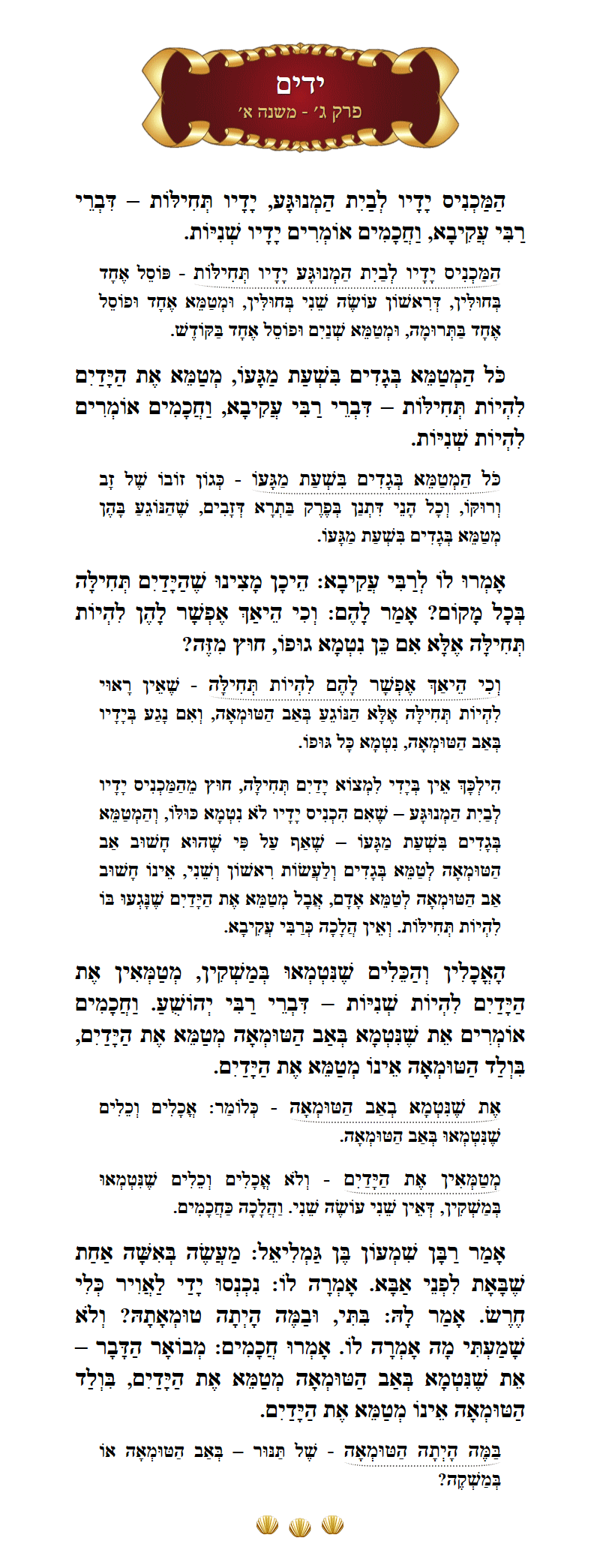 Masechta Yadayim Chapter 3 Mishnah 1 with commentary