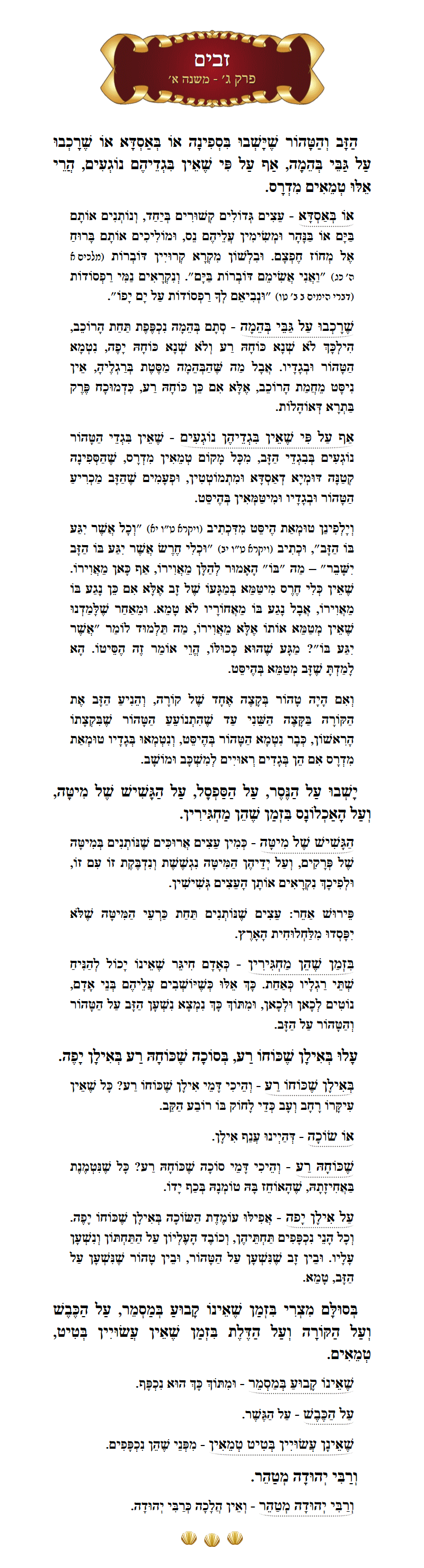 Masechta Zavim Chapter 3 Mishnah 1 with commentary