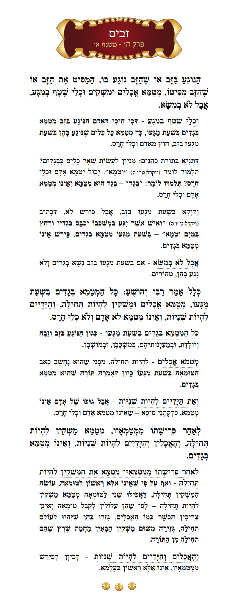 Masechta Zavim Chapter 5 Mishnah 1 with commentary