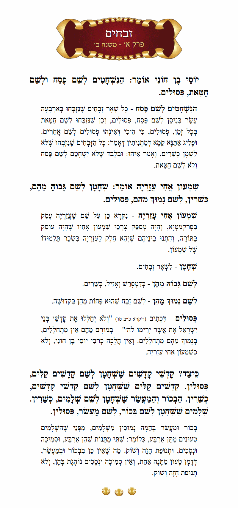 Masechta Zevachim Chapter 1 Mishnah 2 with commentary