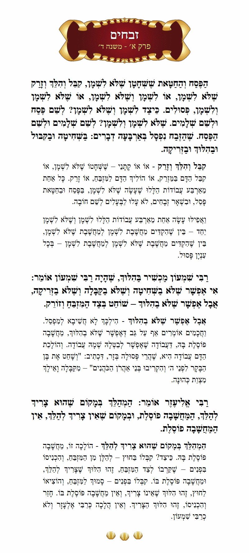 Masechta Zevachim Chapter 1 Mishnah 4 with commentary