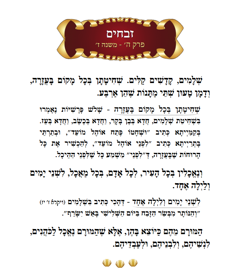 Masechta Zevachim Chapter 5 Mishnah 7 with commentary