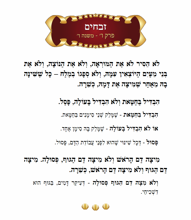 Masechta Zevachim Chapter 6 Mishnah 6 with commentary
