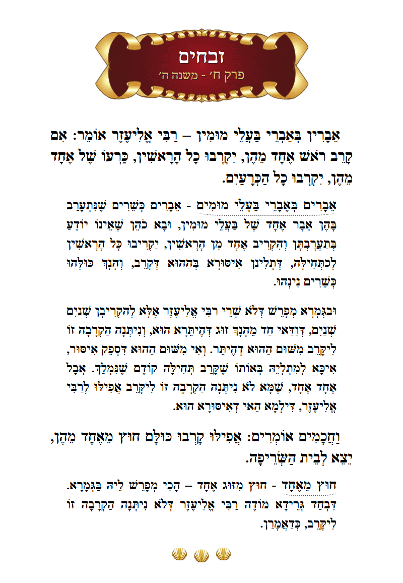 Masechta Zevachim Chapter 8 Mishnah 5 with commentary