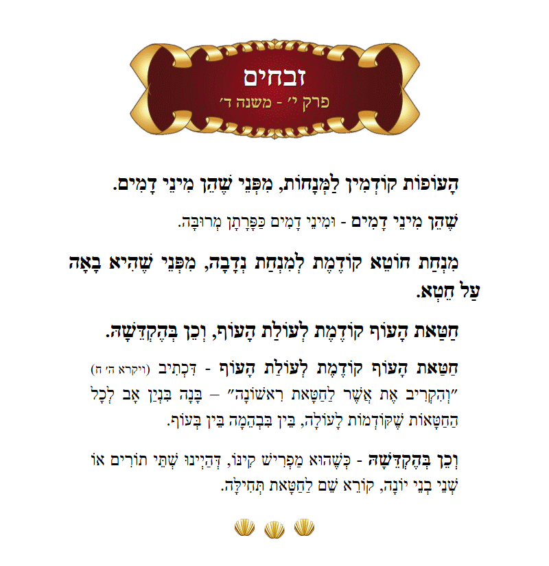 Masechta Zevachim Chapter 10 Mishnah 4 with commentary