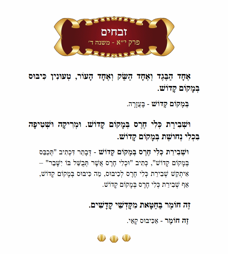 Masechta Zevachim Chapter 11 Mishnah 4 with commentary