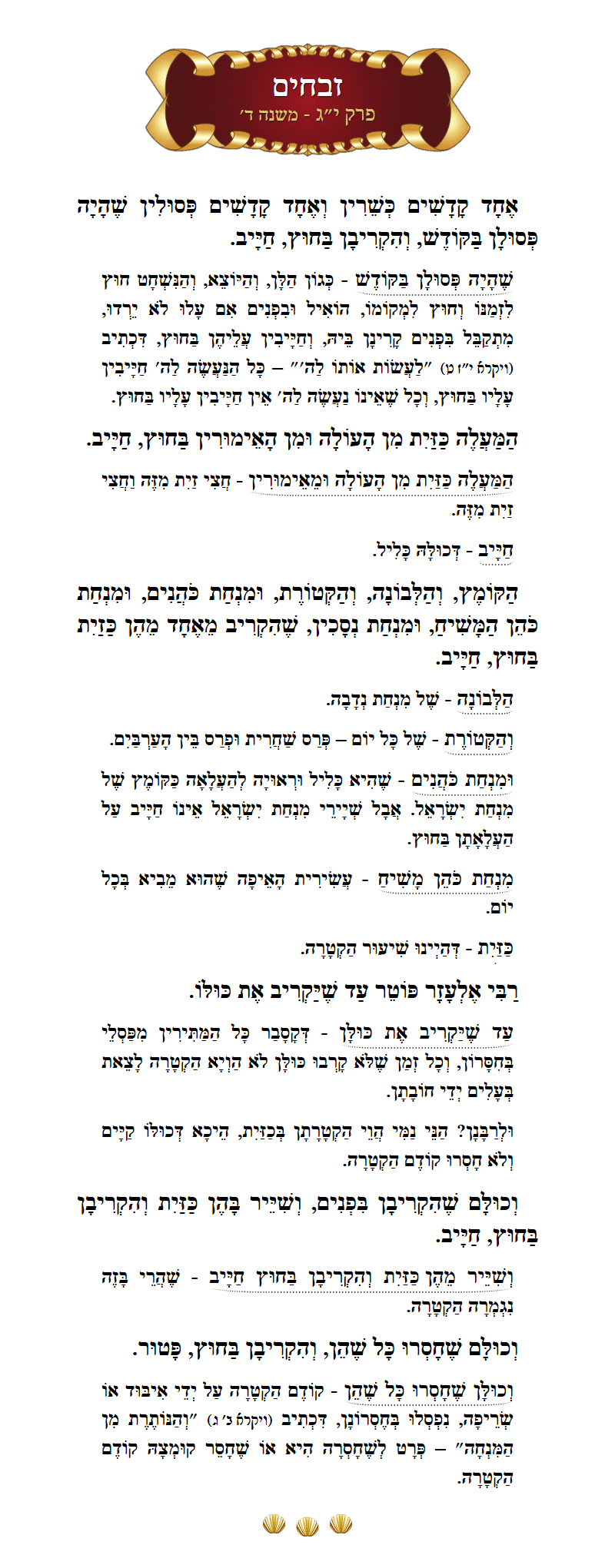 Masechta Zevachim Chapter 13 Mishnah 4 with commentary